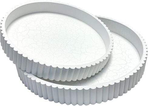 Modern Table Round Decorative Trays 2pcs Home Decor - Circle Coffee Table Centerpiece Set 12"/10" - Wooden Warm Grey Ottoman Tray with Fluted Edge in Saudi Arabia