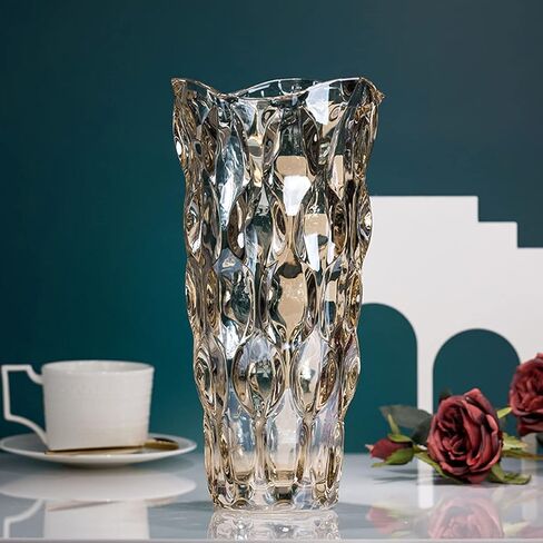 9.5" High Thickened Amber Glass Flower Vase for Home Decor, Dining Wedding Table Office Holiday Party Centerpiece Decoration in Saudi Arabia
