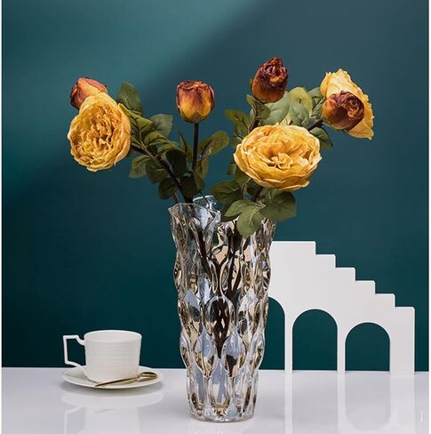 9.5" High Thickened Amber Glass Flower Vase for Home Decor, Dining Wedding Table Office Holiday Party Centerpiece Decoration in Saudi Arabia
