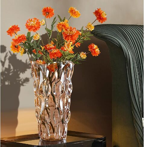 9.5" High Thickened Amber Glass Flower Vase for Home Decor, Dining Wedding Table Office Holiday Party Centerpiece Decoration in Saudi Arabia