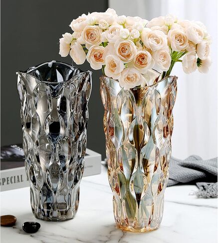 9.5" High Thickened Amber Glass Flower Vase for Home Decor, Dining Wedding Table Office Holiday Party Centerpiece Decoration in Saudi Arabia