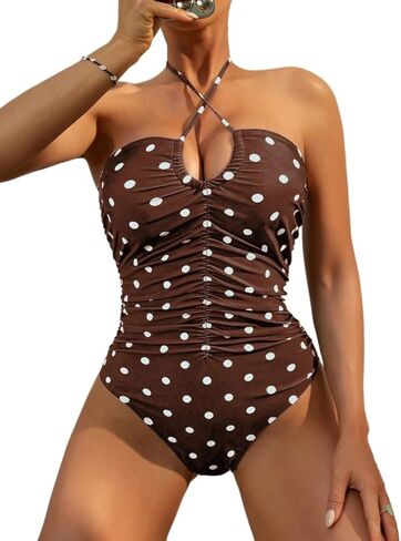 Womens Colorblock Cutout Monokini Swimsuit Sexy Polka Dot One-Piece Bikini for Summer Beach Vacation in Saudi Arabia