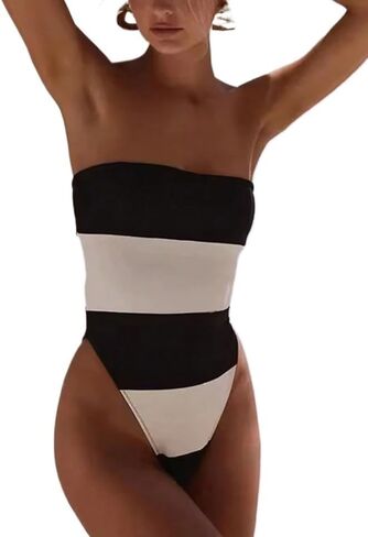 Womens High Cut Casual Swimsuit Monokini Elegant Striped One-Piece Bathing Suit for Beach Vacations and Party in Saudi Arabia