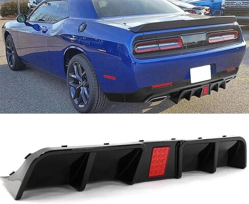 ناشر خلفي مع ضوء LED متوافق مع ناشر خلفي دودج تشالنجر 2015-2023، طقم ناشر ذقن المصد السفلي الخلفي (نمط أسود لامع) in Kuwait