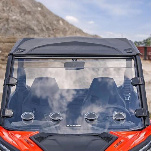 زجاج أمامي كامل بفتحات تهوية من Rough Country لسيارة Can-Am Maverick Sport 1000R - مقاوم للخدش 1/4 بوصة من البولي كربونات، أقوى 250 مرة من الزجاج in Saudi Arabia