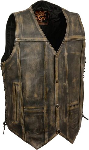 Men's Distressed Brown 10 Pocket Vest with Side Laces in Saudi Arabia