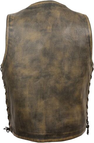 Men's Distressed Brown 10 Pocket Vest with Side Laces in Saudi Arabia