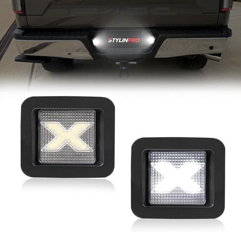 مجموعة مصابيح لوحة الترخيص LED مع ضوء شعاع على شكل X [في انتظار الحصول على براءة اختراع] متوافق مع Ford 2017-2021 F150، F150 Ra-ptor، ضوء علامة العدسة المدخنة الماسية، قطعتان in Kuwait
