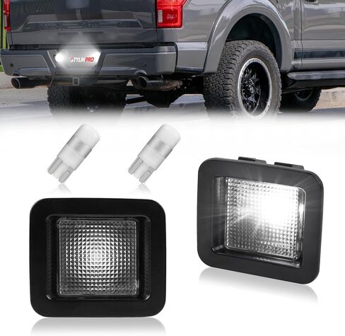 مجموعة مصابيح لوحة الترخيص LED مع ضوء شعاع على شكل X [في انتظار الحصول على براءة اختراع] متوافق مع Ford 2017-2021 F150، F150 Ra-ptor، ضوء علامة العدسة المدخنة الماسية، قطعتان in Kuwait