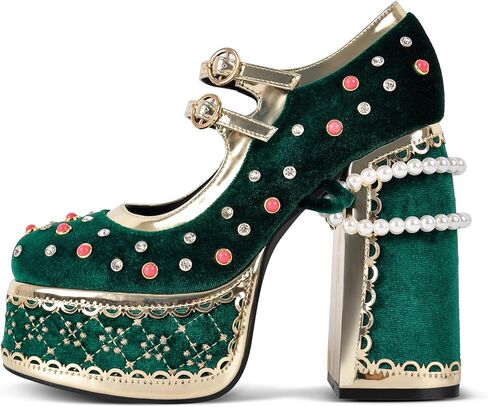 High Platform Heels Chunky Heels Ankle Strap Closed Toe Pumps for Party in Saudi Arabia