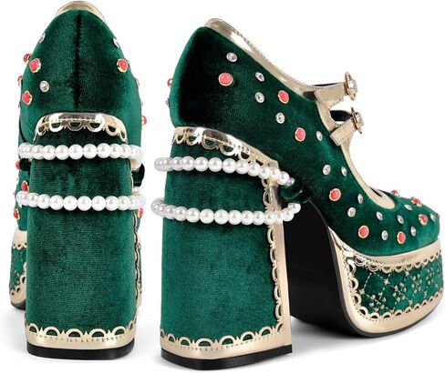 High Platform Heels Chunky Heels Ankle Strap Closed Toe Pumps for Party in Saudi Arabia