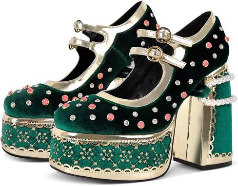 High Platform Heels Chunky Heels Ankle Strap Closed Toe Pumps for Party in Saudi Arabia