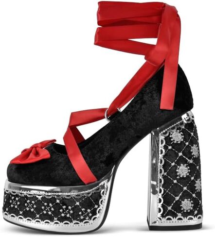 High Platform Heels Chunky Heels Ankle Strap Closed Toe Pumps for Party in Saudi Arabia