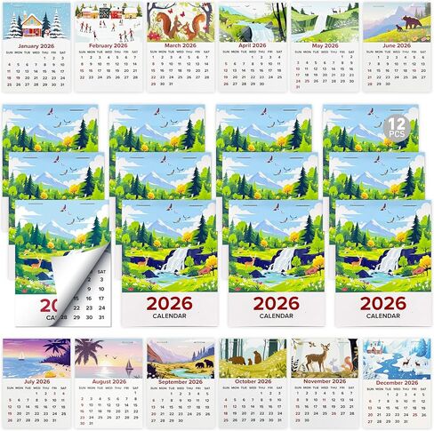 2026 Mini Calendar 6-Pack - Small Peel and Stick Monthly Adhesive Calendars for Car Dashboard, Wall, Fridge, Laptop, Office | 3.35" x 4.45" | Jan-Dec 2026 (6PC) in Saudi Arabia
