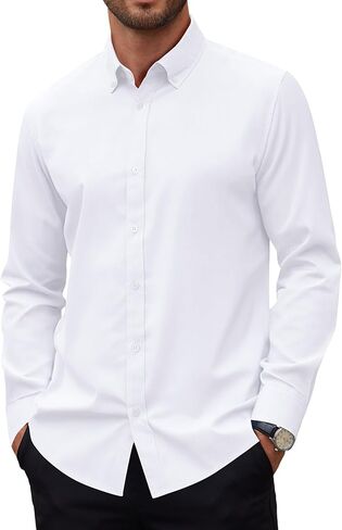 Alimens & Gentle Mens Oxford Shirts Stretch Long Sleeve Dress Shirt for Men Casual Business Work Solid Button Down Shirts in Saudi Arabia