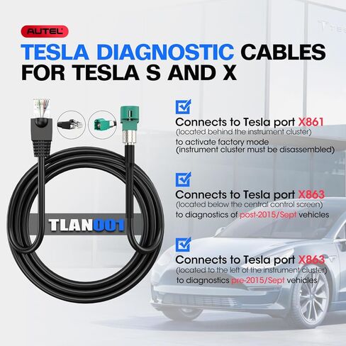 كابل خدمة تشخيص تيسلا الأصلي من Autel لطراز Tesla X وModel S، تنشيط وضع المصنع، تشخيص النظام، ماسح ضوئي للعمل MaxiSys Ultra، Elite II PRO، MS909، MS908S PRO II، MK908 PRO II in Saudi Arabia