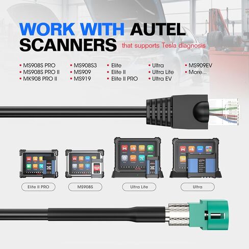كابل خدمة تشخيص تيسلا الأصلي من Autel لطراز Tesla X وModel S، تنشيط وضع المصنع، تشخيص النظام، ماسح ضوئي للعمل MaxiSys Ultra، Elite II PRO، MS909، MS908S PRO II، MK908 PRO II in Saudi Arabia