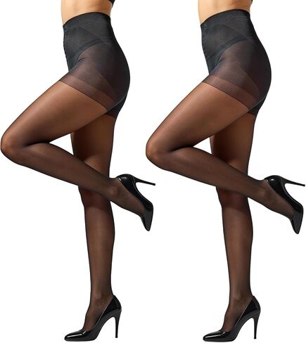 2-Pack 40D Control Top Tights للنساء - جوارب طويلة شبه شفافة ناعمة الشكل - رفع خلفي طبيعي وراحة in Saudi Arabia