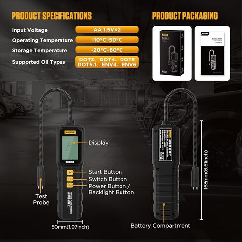 AUTOOL AS501 Brake Fluid Tester, Digital Brake Fluid Moisture Tester with 1.8'' HD Display, DOT 3/4/5/5.1 Brake Fluid Tester, Stainless Steel Probe, Fast & Accurate Detection in Saudi Arabia