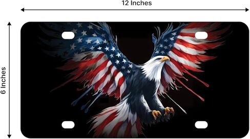 6x12.25 Inch USA Flag American Bald Eagle License Plate Frame with 4 Holes and Screws - Personalise Car Front License Plate Frames Stainless Steel - Standart Cars USA Frame for Front in Saudi Arabia