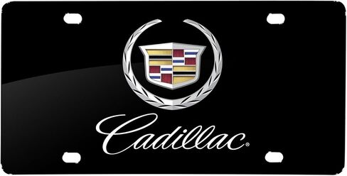 iPick Image for Cadillac 2013 Dual Logo UV Graphic Black Stainless Steel License Plate - Official Licensed in Saudi Arabia