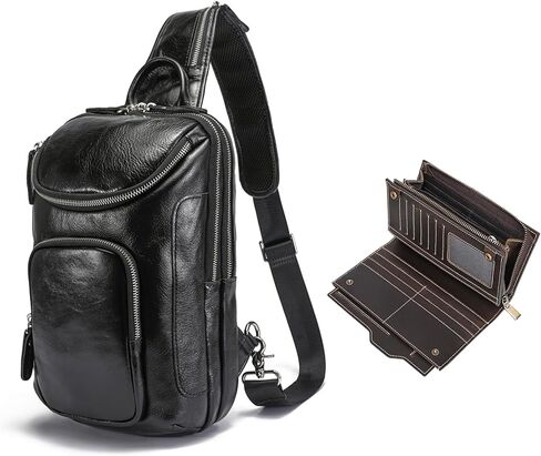 حقيبة LANNSYNE كلاسيكية من الجلد المحبب بالكامل حقيبة كروس على الصدر حقيبة نهارية وجلد محبب لجواز السفر محفظة طويلة للرجال/النساء حجب RFID in Kuwait