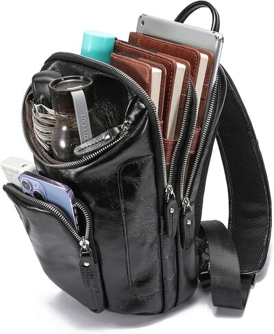 حقيبة LANNSYNE كلاسيكية من الجلد المحبب بالكامل حقيبة كروس على الصدر حقيبة نهارية وجلد محبب لجواز السفر محفظة طويلة للرجال/النساء حجب RFID in Kuwait