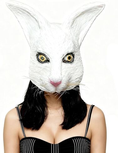 White Rabbit Head Mask, Cute Hare Half Face Masks for Adults Masquerade Animal Cosplay Costume Dress Up Party Props in Saudi Arabia