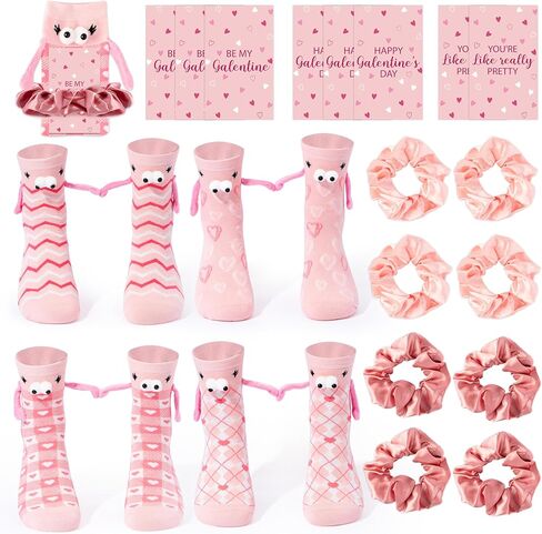 R HORSE 8 Packs Galentine's Day Pink Gift - Valentine’s Day Party Supplies for Women Includes Magnetic Holding Hands Socks Scrunchies Greeting Cards for Happy Galentine's Day Party Favors Gifts in Saudi Arabia