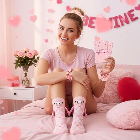 R HORSE 8 Packs Galentine's Day Pink Gift - Valentine’s Day Party Supplies for Women Includes Magnetic Holding Hands Socks Scrunchies Greeting Cards for Happy Galentine's Day Party Favors Gifts in Saudi Arabia