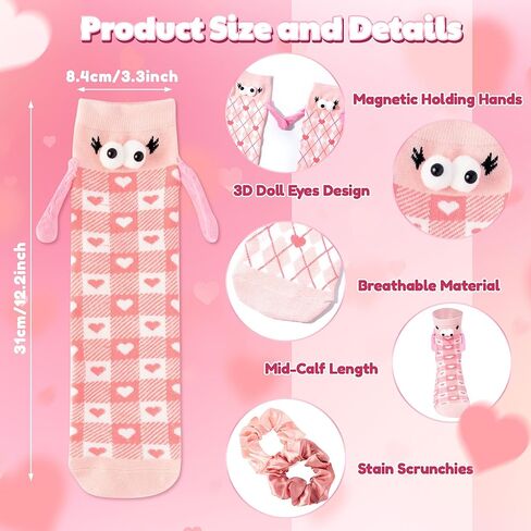 R HORSE 8 Packs Galentine's Day Pink Gift - Valentine’s Day Party Supplies for Women Includes Magnetic Holding Hands Socks Scrunchies Greeting Cards for Happy Galentine's Day Party Favors Gifts in Saudi Arabia