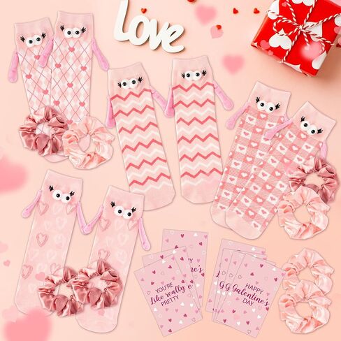 R HORSE 8 Packs Galentine's Day Pink Gift - Valentine’s Day Party Supplies for Women Includes Magnetic Holding Hands Socks Scrunchies Greeting Cards for Happy Galentine's Day Party Favors Gifts in Saudi Arabia