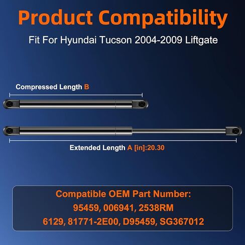 الكمية (2) دعامة رفع بديلة لبوابة رفع السيارة لسيارة Hyundai Tucson 2004-2009 فتحة خلفية للباب الخلفي، دعامة صدمات صندوق السيارة استبدال زنبركي OE# 817712E00 in Saudi Arabia
