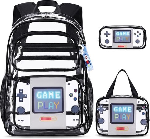 Clear Backpack for Boys Girls - 3 Pcs Clear Heavy Duty with Lunch Bag - See Through Backpack Stadium Approved in Kuwait