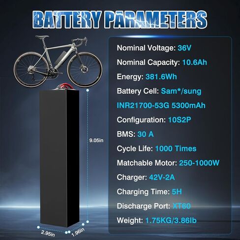 36V 10.6Ah Lithium Battery, Built-in 30A BMS, with 2A Charger, XT60 Connector, Compatible with 250W-1000W Motor, Universal Power Pack Rechargeable Batteries for Ebike, Motorcycles, Scooter, Tricycle in Saudi Arabia