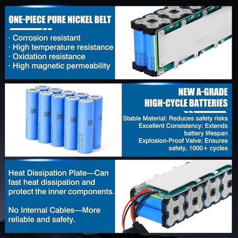 36V 10.6Ah Lithium Battery, Built-in 30A BMS, with 2A Charger, XT60 Connector, Compatible with 250W-1000W Motor, Universal Power Pack Rechargeable Batteries for Ebike, Motorcycles, Scooter, Tricycle in Saudi Arabia