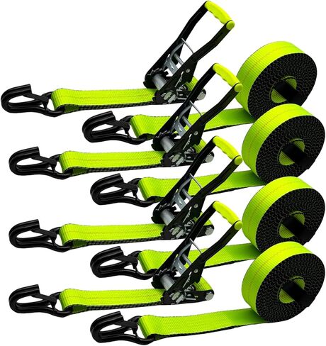 Ratchet Straps Heavy Duty w/Forged J Hooks Tie Down Straps,2" x 27' 10000lbs Break Strength,Heavy-Duty Neon Green Polyester Webbing for Cargo Control,Truck,Trailer,Motorcycle,ATV & Boat(4 Pack) in Saudi Arabia