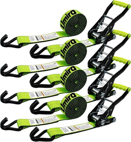 Ratchet Straps Heavy Duty w/Forged J Hooks Tie Down Straps,2" x 27' 10000lbs Break Strength,Heavy-Duty Neon Green Polyester Webbing for Cargo Control,Truck,Trailer,Motorcycle,ATV & Boat(4 Pack) in Kuwait