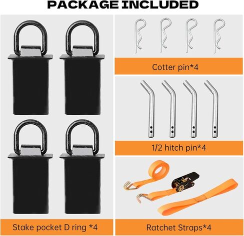 حلقات على شكل حرف D للجيب للمقطورة، مرساة للخدمة الشاقة بوزن 12.000 رطل على شكل حرف D مع دبوس ربط 1/2 بوصة، وأشرطة سقاطة 4 قطع، لسرير الشاحنة، والمقطورة، والجرار in Kuwait