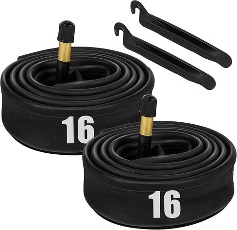 LotFancy 2 Pack 14"/16"/18"/20"/24"/26" x 1.75/1.95/2.10/2.125 Bike Tube, 32mm Schrader Valve, Butyl Rubber tubes for Road Mountain Bike, Plus 2 Nylon Plastic Tire Levers in Saudi Arabia