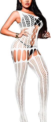بدلة نسائية مثيرة من شبكة صيد السمك، ملابس داخلية شفافة مجوفة لكامل الجسم، ملابس خروج للنوادي in Kuwait