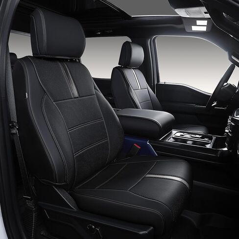 أغطية مقاعد مخصصة لسيارة Ford F150 SuperCrew XL XLT 2021-2026، F250 F350 F450 Super Duty Crew Cab 2023-2026، جلد صناعي مقاوم للماء 5 مقاعد لمقاعد الدلو (رمادي) in Kuwait