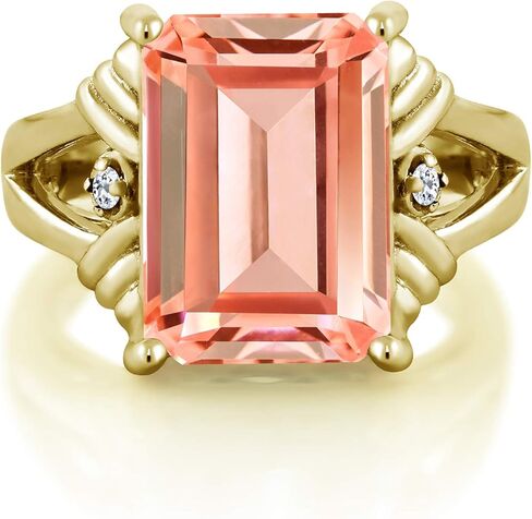 خاتم خطوبة للنساء من Gem Stone King مطلي بالذهب الأصفر عيار 18 قيراط وفضة وخوخ نانو مورغانيت وتوباز أبيض (6.34 قيراط، حجر بخت شهر أكتوبر، قطع الزمرد 14 × 10 مم) in Saudi Arabia