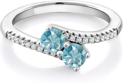 Gem Stone King Two-Stone Gemstone Birthstone Bypass Ring for Women in 925 Sterling Silver | Round 4MM with 1MM Accents | Crossover Anniversary Engagement Wedding Promise Ring | Sizes 5, 6, 7, 8, 9 in Saudi Arabia