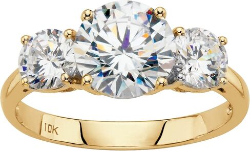 10K Yellow Gold Round Cubic Zirconia 3 Stone Bridal Ring in Saudi Arabia
