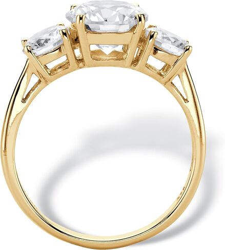 10K Yellow Gold Round Cubic Zirconia 3 Stone Bridal Ring in Saudi Arabia