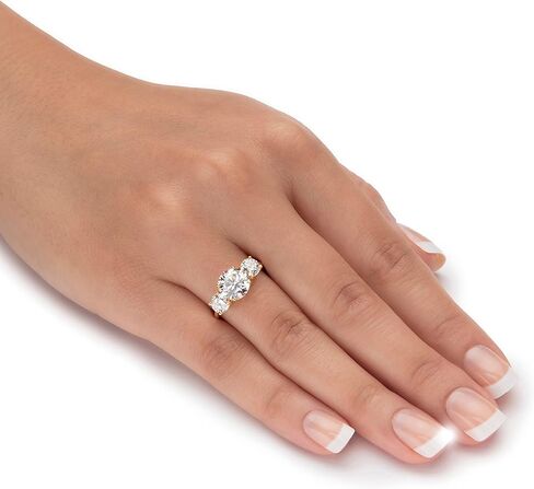10K Yellow Gold Round Cubic Zirconia 3 Stone Bridal Ring in Saudi Arabia