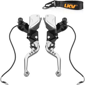 LKV Motorcycle Brake Clutch Pump Lever with Dual Hydraulic Master Cylinder Reservoir Set 7/8" 22mm Piston Universal CNC Compatible with Honda Yamaha Kawasaki Suzuki from 50CC to 300CC