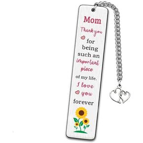 Cute Bookmarks Mother’s Day Gift for Mom Form Daughter Son, Funny Stainless Steel Engraved Bookmark with Love Chain for Women Reading Gifts
