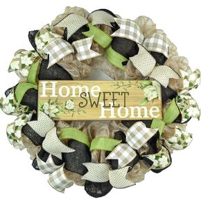 Home Sweet Home Wreath - Magnolia Spring Everyday Door Decor - White Rustic Everyday Black Burlap